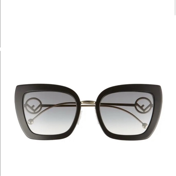 Acetate Metal F is Fendi Square Cat Eye Sunglasses FF 0424/F/S Black - Picture 1 of 10